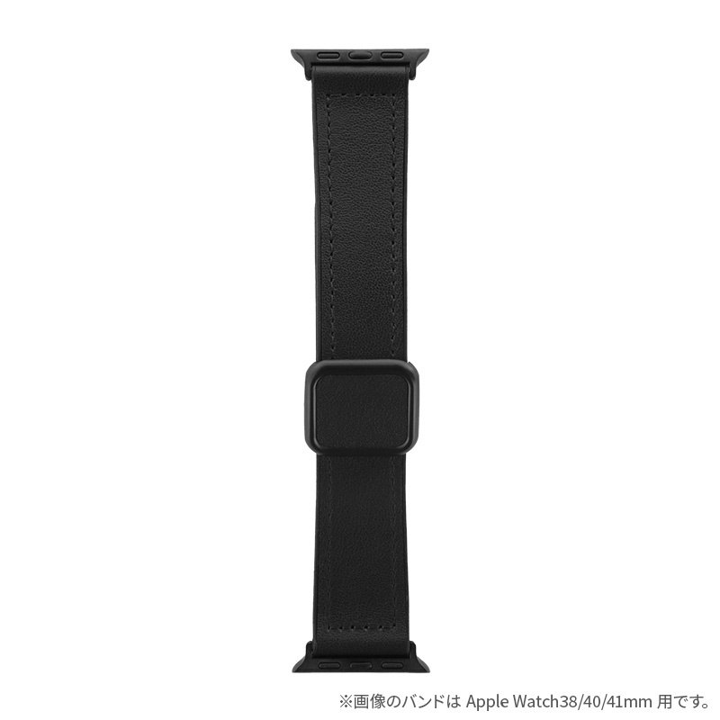 Apple Watch 42(Series 1,2,3)/44/45/46/49mm バンド 「CORVIN」 裏面ラバーマグネットレザーバンド ブラック