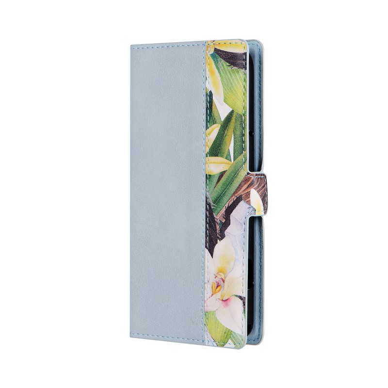 らくらくスマートフォン F-53E 薄型・軽量花柄手帳ケース 「BOOK Flower」 ブルー