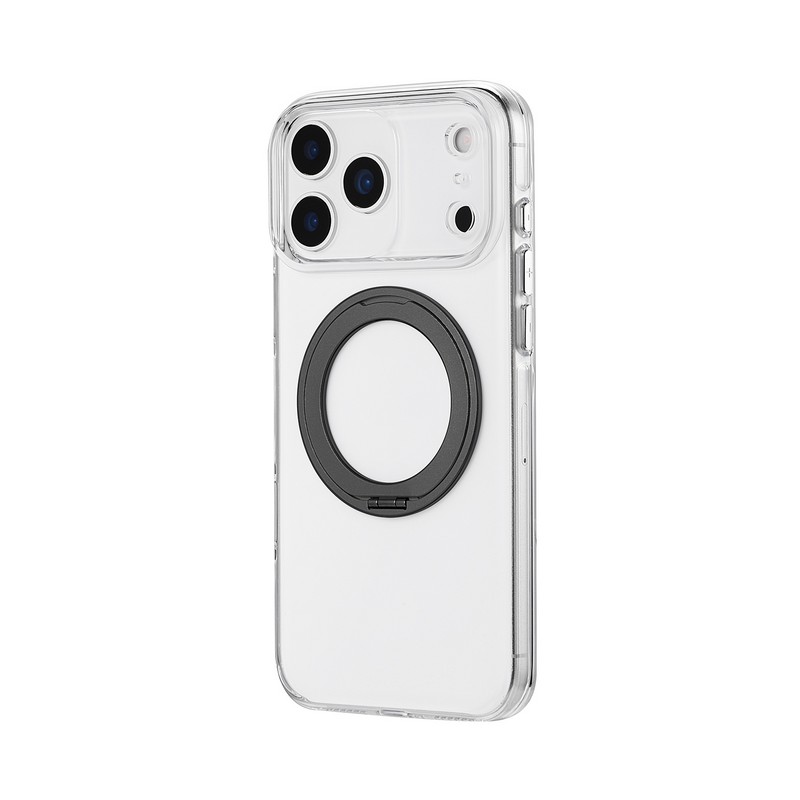 iPhone 17 Pro Max 360度回転スタンド付き超透明ハードケース 「MASTER CLEAR mag swing」 クリア/ブラック