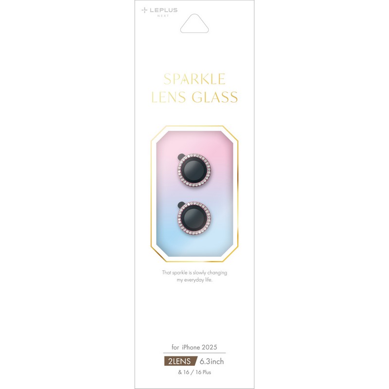 iPhone 17/iPhone 16/16 Plus レンズ保護ガラスフィルム「SPARKLE LENS GLASS」 ピンク