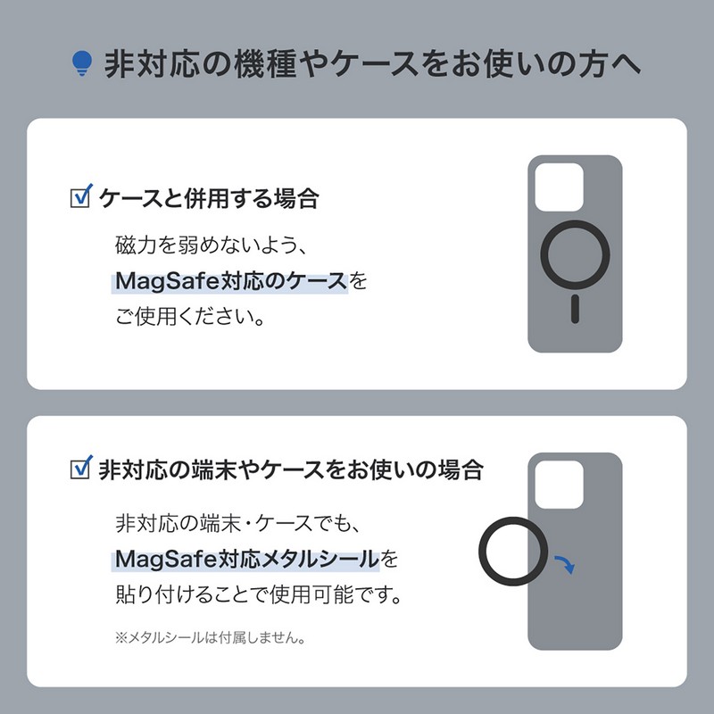 MagSafe対応 スマートフォンリング「MAGTUS」Dual Magnet Ring [グレー]