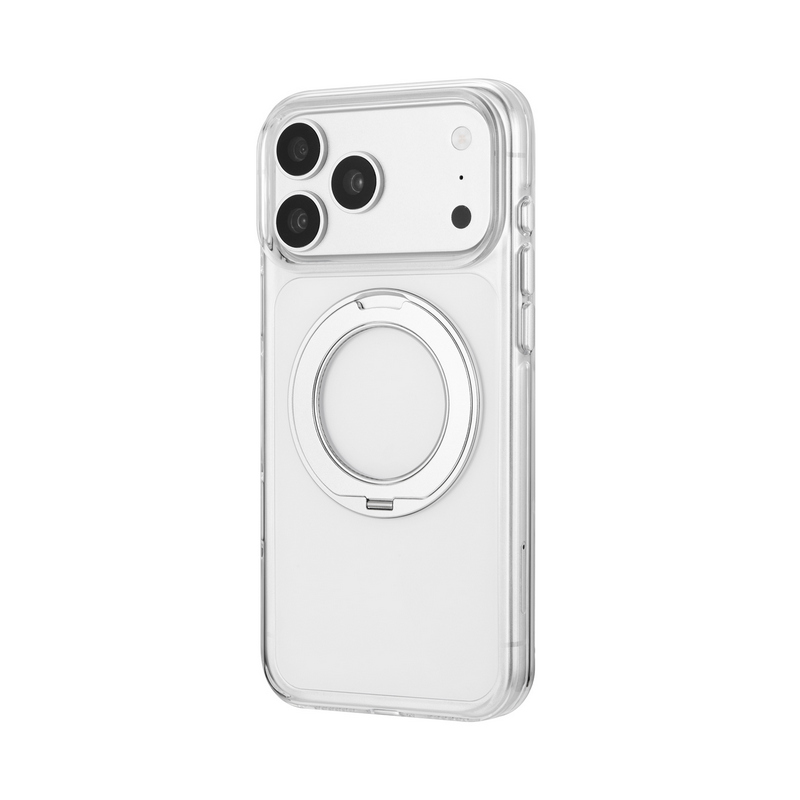 iPhone18ProMax/iPhone 17 Pro Max 360度回転スタンド付き超透明ハードケース 「MASTER CLEAR mag swing」 クリア/シルバー