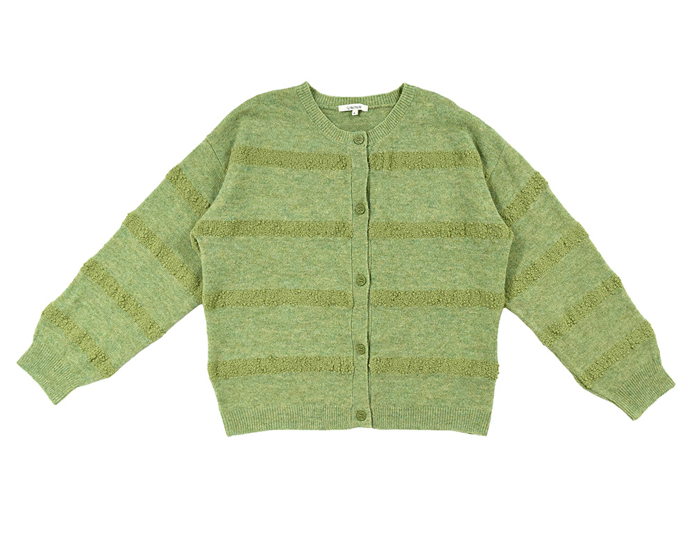 異素材MIXﾎﾞｰﾀﾞｰﾆｯﾄｶｰﾃﾞｨｶﾞﾝ