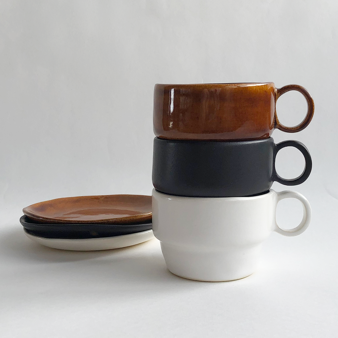 麦芽粕釉薬のコーヒーカップ＆ソーサー