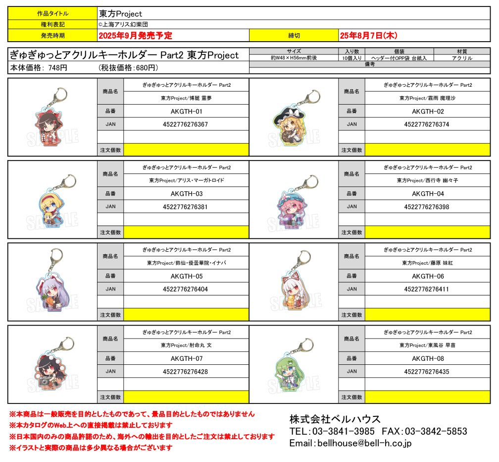 ぎゅぎゅっとアクリルキーホルダー Part2 東方Project