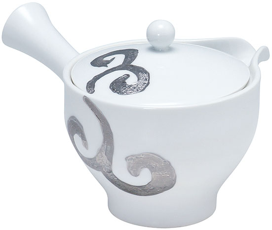 白磁プラチナ唐草急須(茶コシ付)