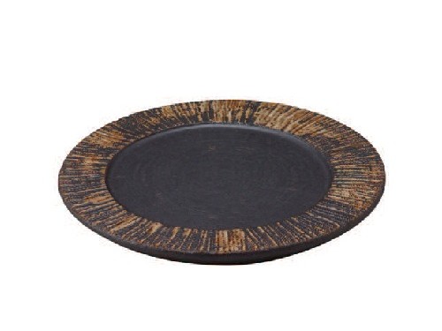 白化粧櫛目彫18.5㎝石焼丸陶板