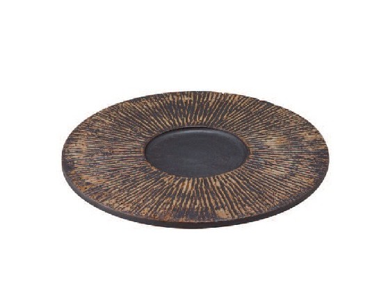 錆黒白化粧櫛目彫24㎝丸陶板