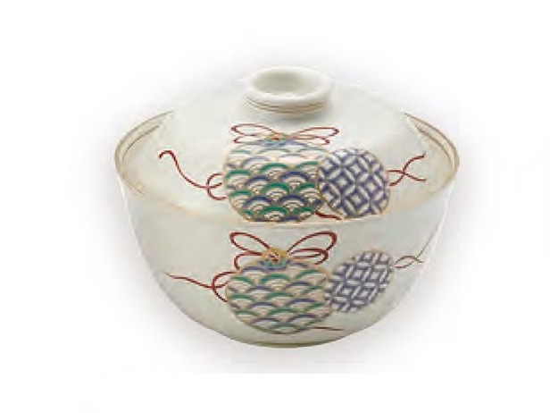 錦白高麗地紋結び蓋物