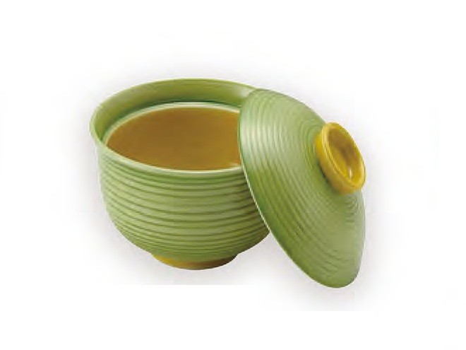 薄グリーン巻内黄釉千段三・五寸蓋物