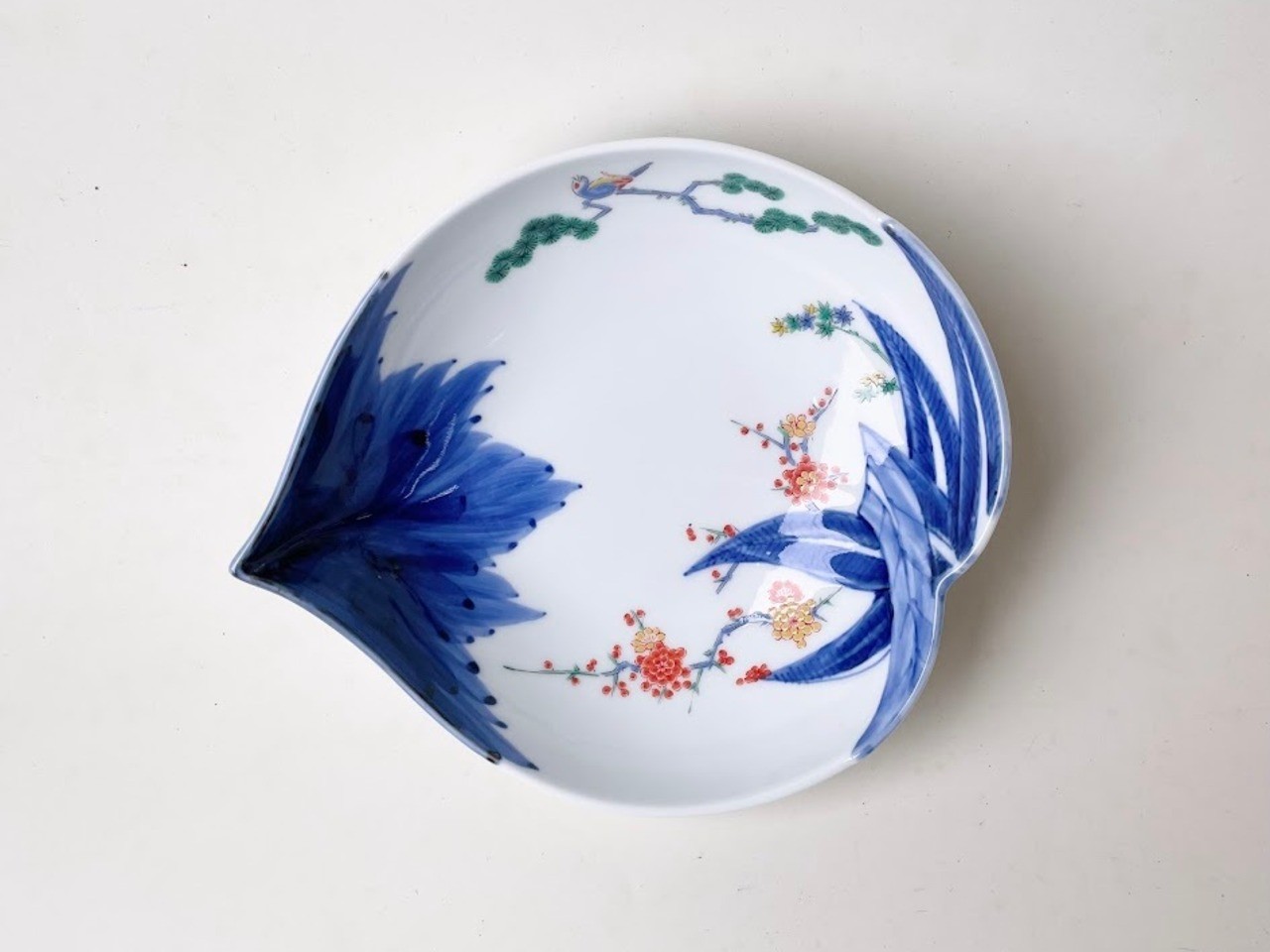 染錦松竹梅桃型鉢