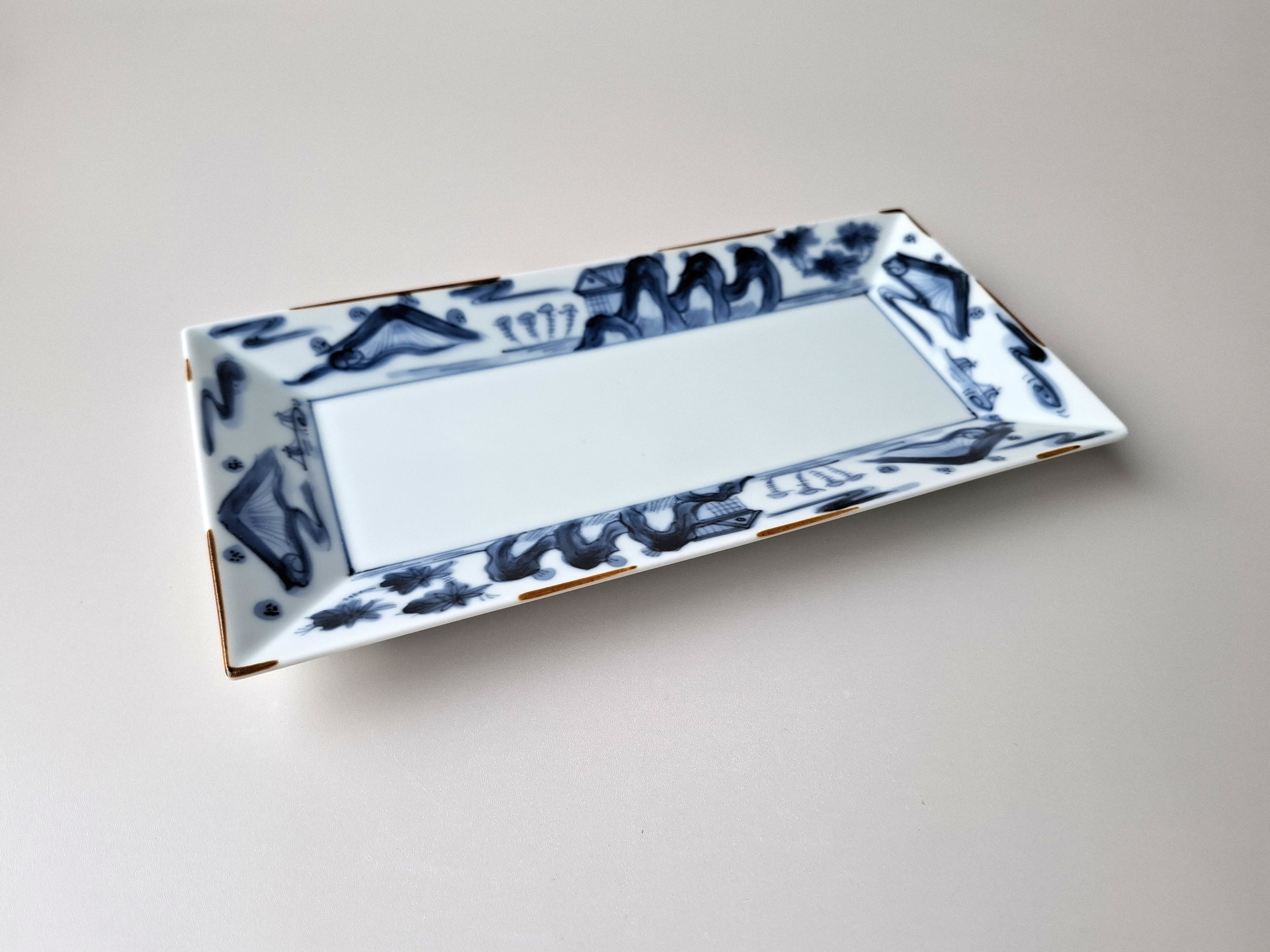 古染山水　22.5cm長角皿(Ⅱ)