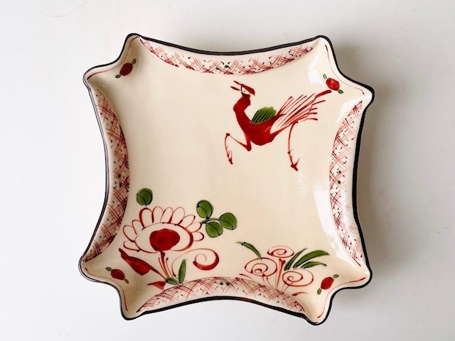 古赤絵花鳥絵正角隅切皿