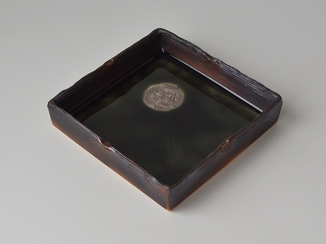 織部月夜正角渕立口変り皿