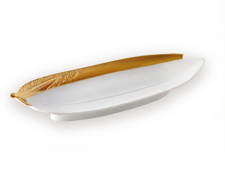 練石肌金彩渦彫笹形突出