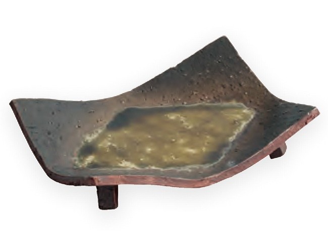 新栗灰本金赤長角渕上り焼物皿