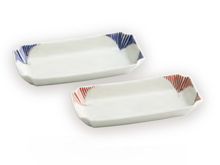 輪花十草(赤)長角深皿