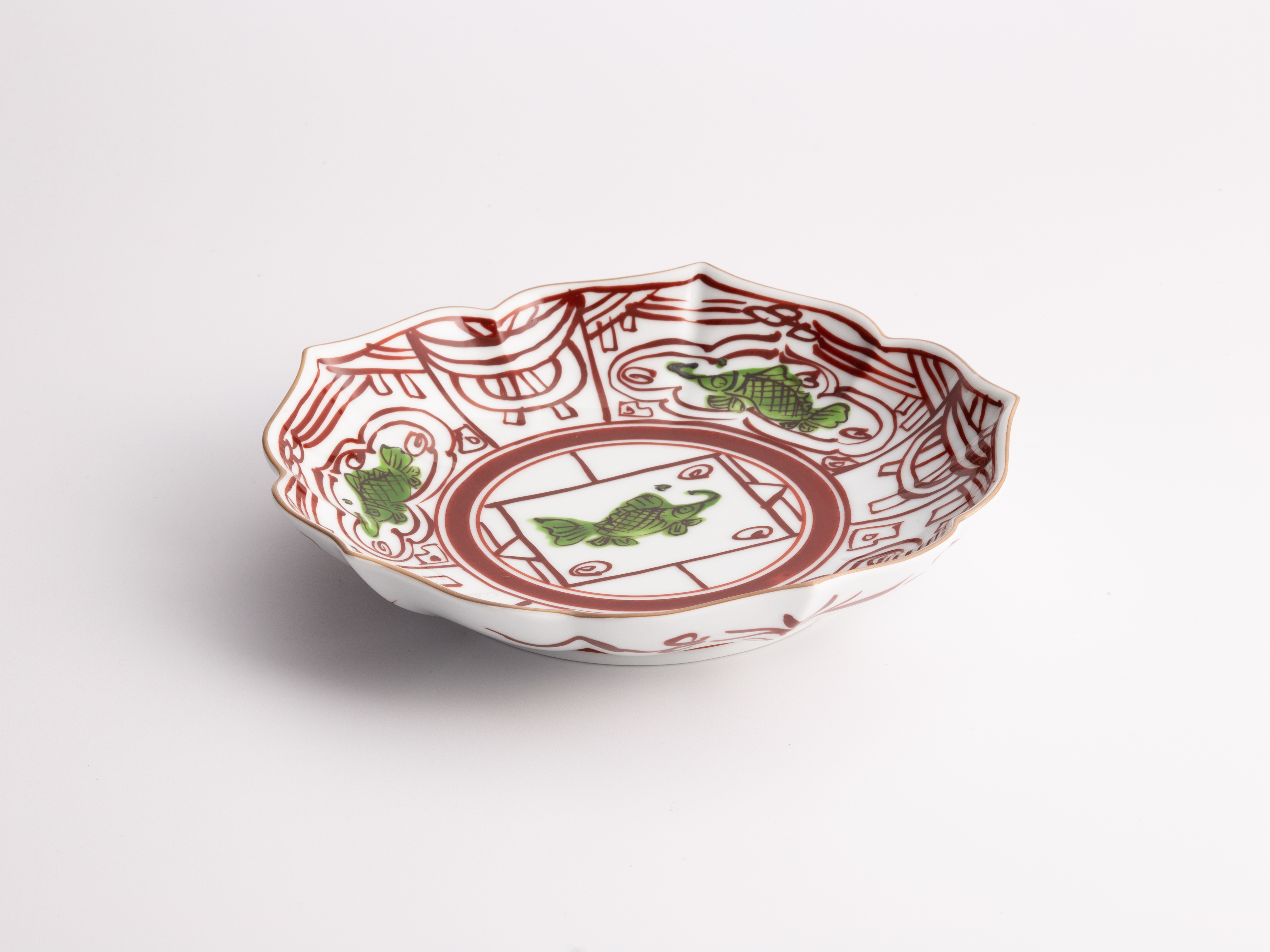 錦魚紋桔梗渕五寸皿