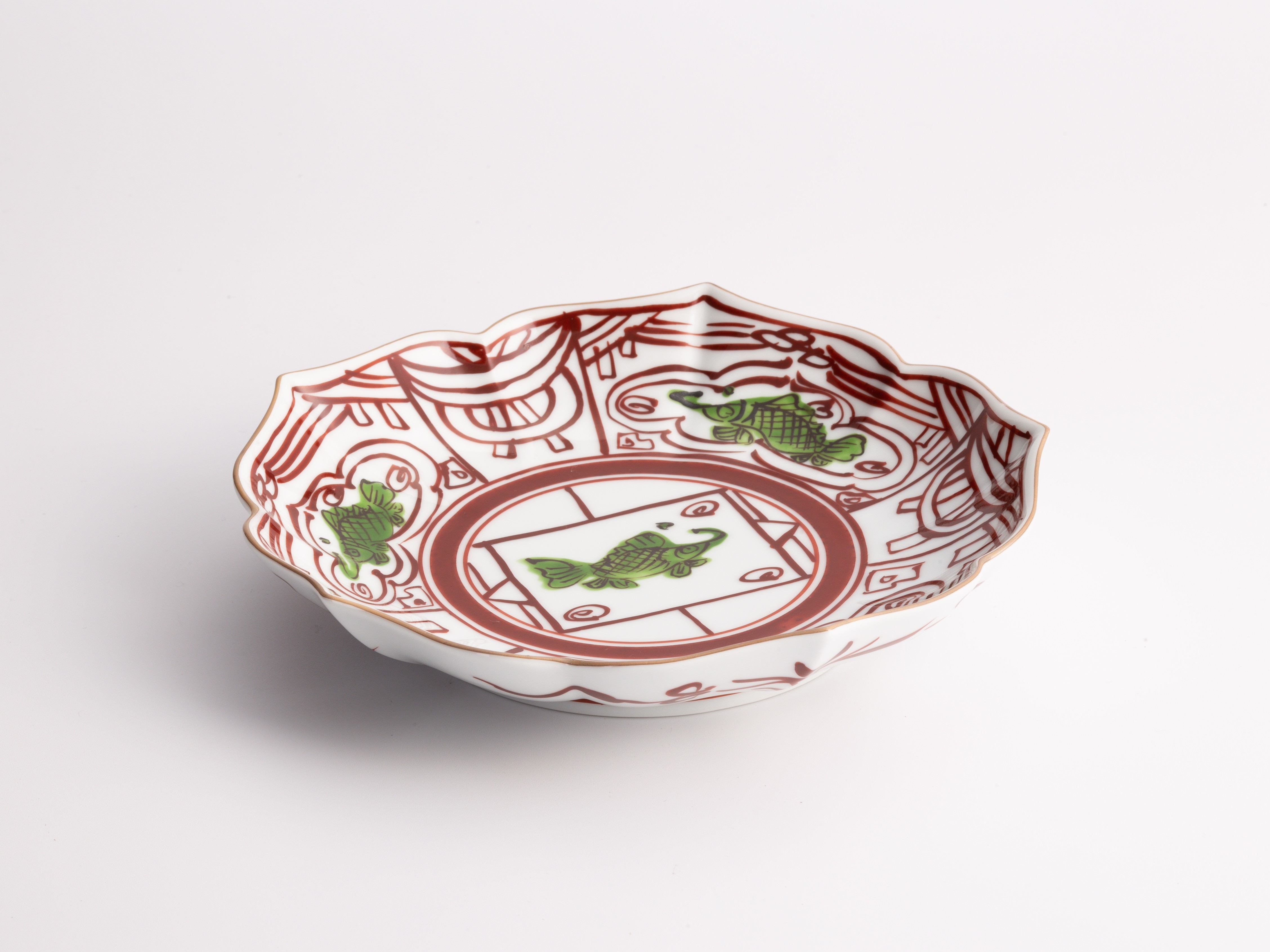 錦魚紋桔梗渕小皿