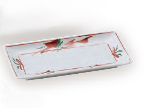 錦萬歴花鳥長角小皿