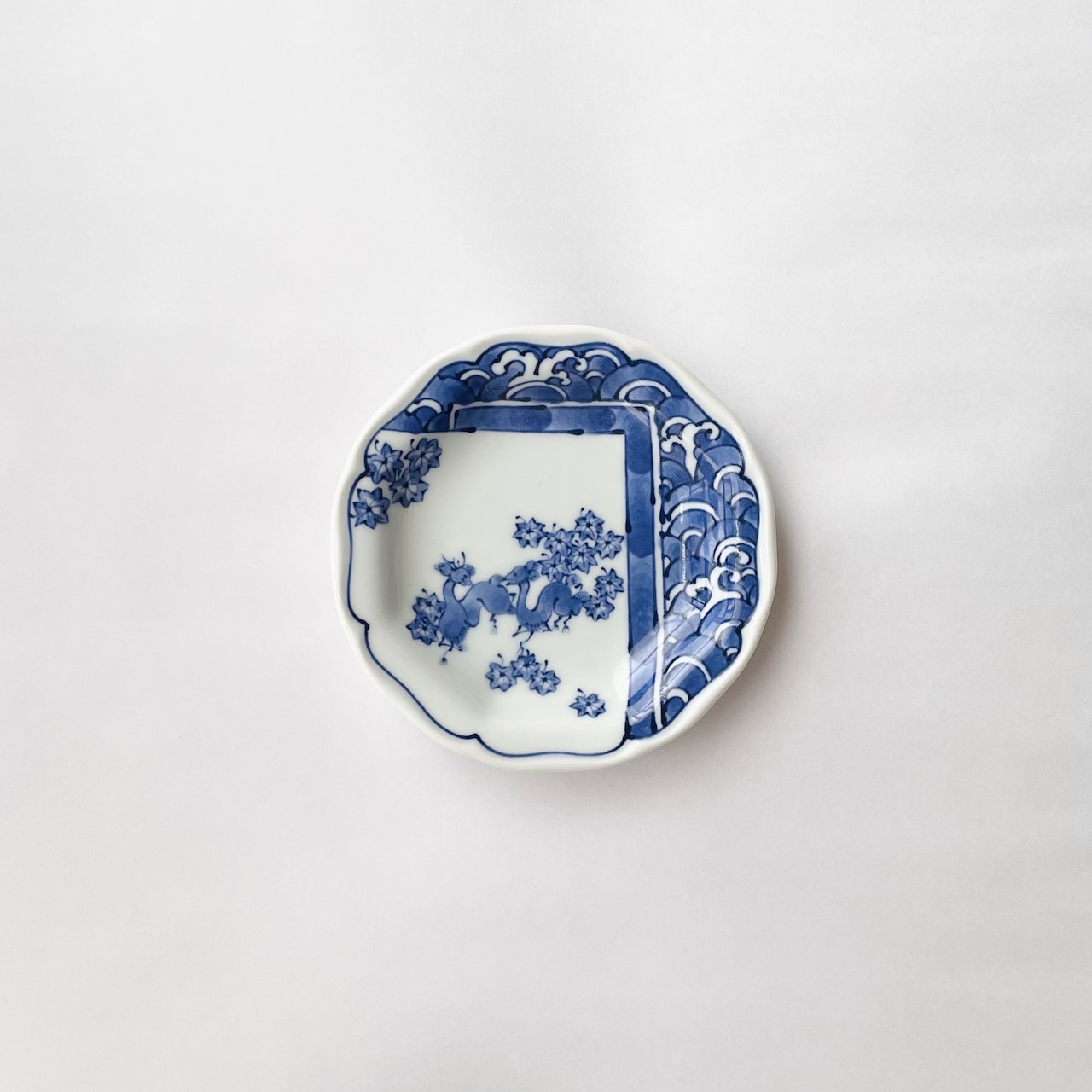染付紅葉鹿絵八角小皿