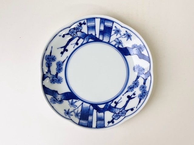染付松竹梅六方割中皿