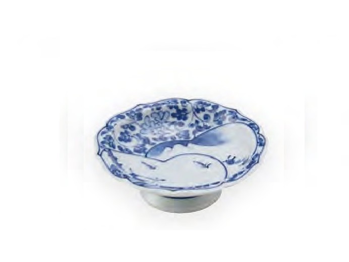 染付間取山水百景桔梗高台小皿