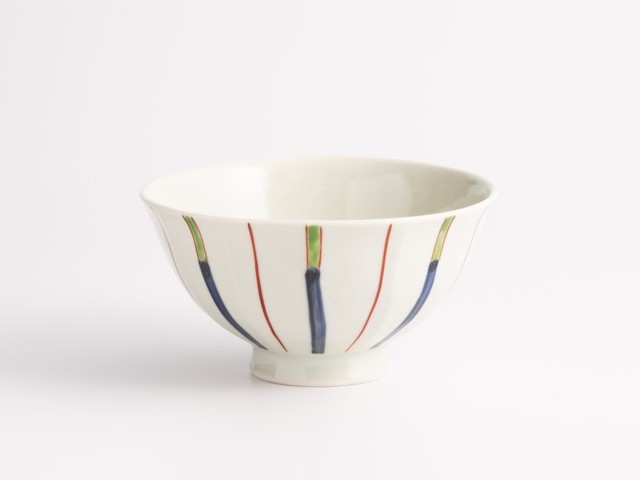 染錦緑濃十草面取り飯碗(大)