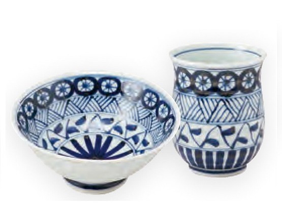 染付三島紋特大湯呑