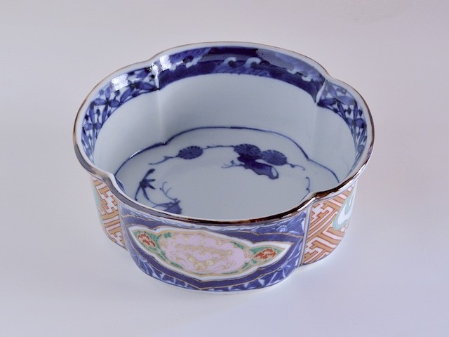 染錦間取龍・獅子四方押深向付