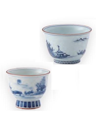 染付山水　高台仙茶