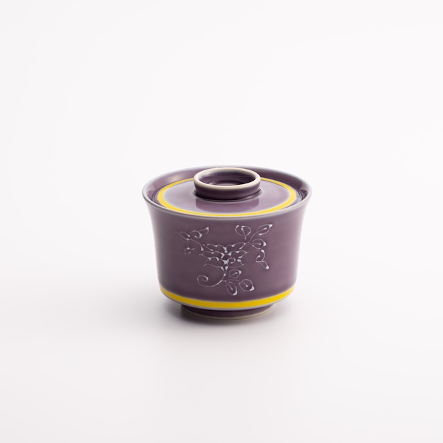 紫釉黄彩一珍絵　小蓋物