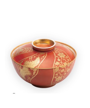 朱巻金彩捻り紋　三・九寸蓋物