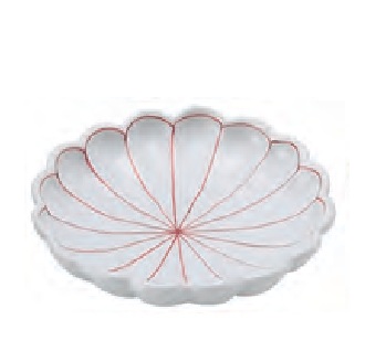 赤筋入菊割　菊型三ッ足小皿