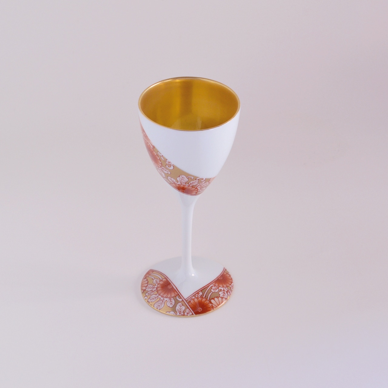 捻り金彩菊絵内金彩細型ステム高杯