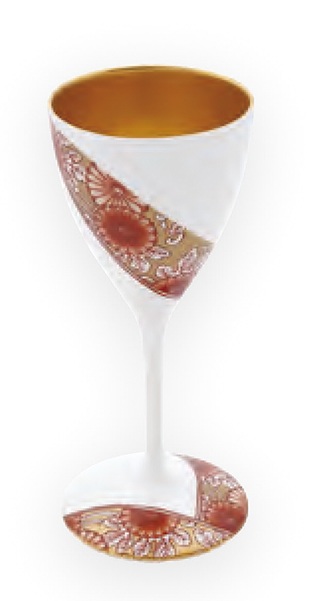 捻り金彩菊絵内金彩細型ステム高杯