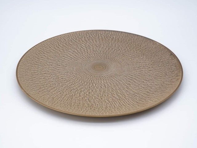 茶錆釉飛び鉋TGW丸皿φ230(強化)