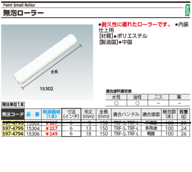 スモールローラー無泡タイプ　１，８００円（税抜）～