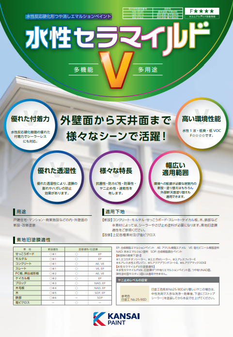 水性セラマイルドＶ　４ｋｇ缶　４，４２０円(税抜)～