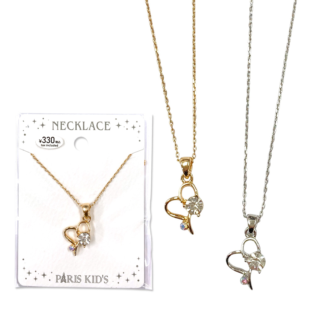 ［パリスキッズ］ハートラウンドストーン ネックレス ペンダント チェーン ハート