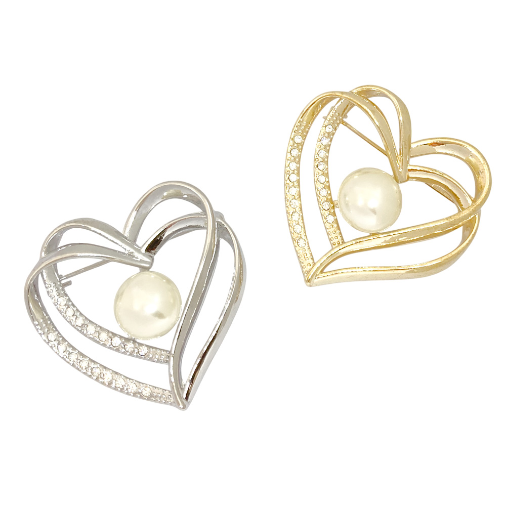 ブローチ 2連 ハート パール ブローチ フォーマル 卒業式 卒園式 入学式 入園式 上品 エレガント 卸 仕入れ