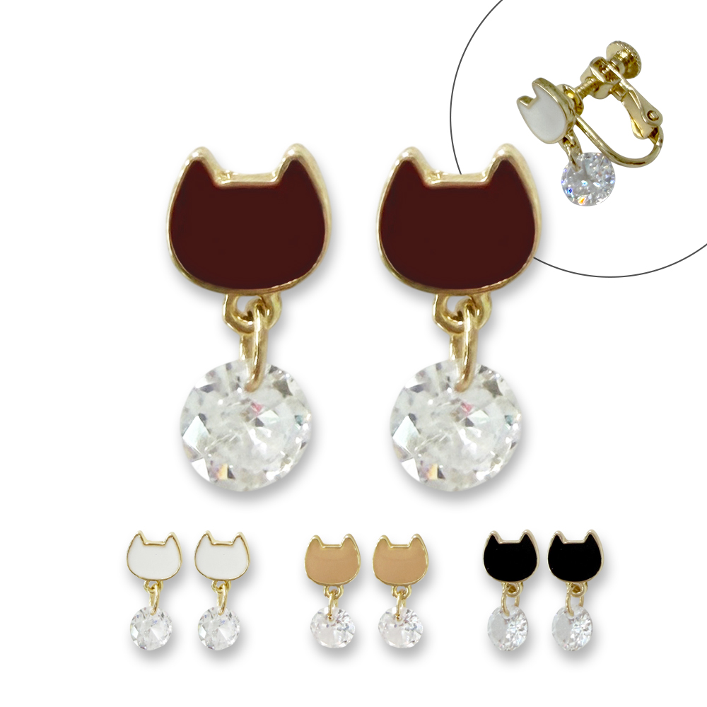 ねこ キュービック 下がり イヤリング ねこ 猫 キャット レディース 揺れる 大人かわいい 卸 仕入れ