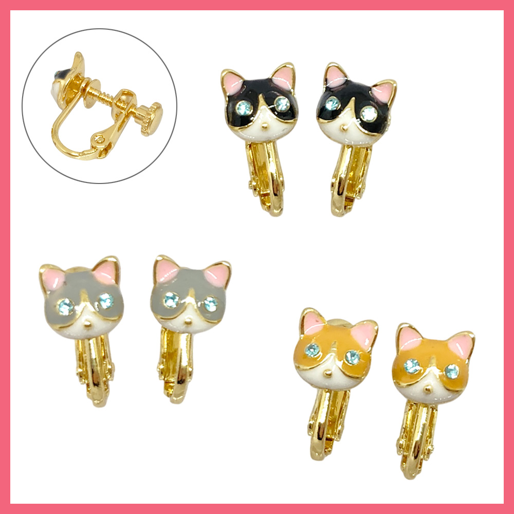 ハチワレ ねこ イヤリング ネコ 猫 キャット かわいい レディース