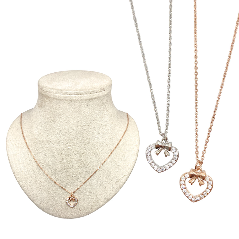 リボン キュービック ラインハート ネックレス ペンダント チェーン ハート シンプル 上品 レディース 卸 仕入れ