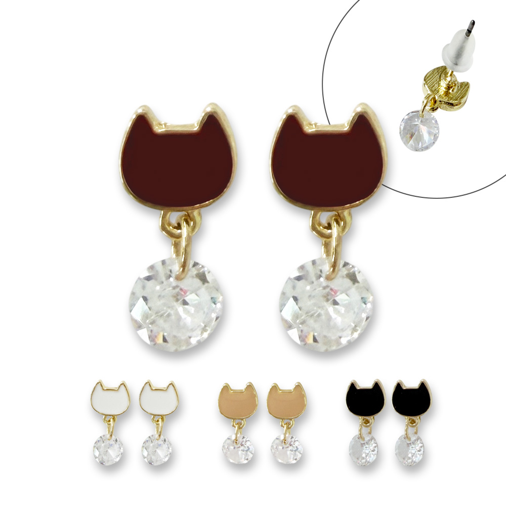 【ステンレスポスト】ねこ キュービック 下がり ピアス ねこ 猫 キャットスタッド レディース 揺れる 卸 仕入れ