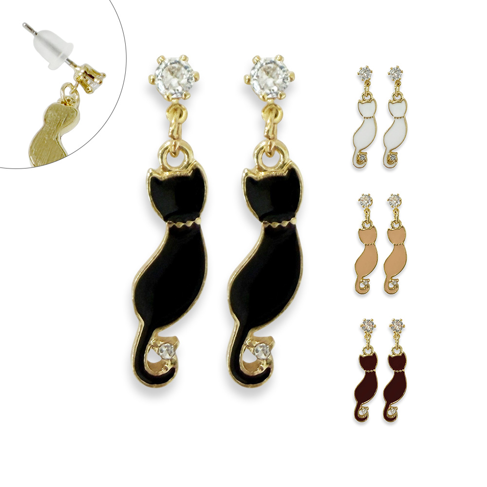 【ステンレスポスト】おすわり ねこ キュービック ピアス ねこ 猫 キャット スタッド レディース 卸 仕入れ