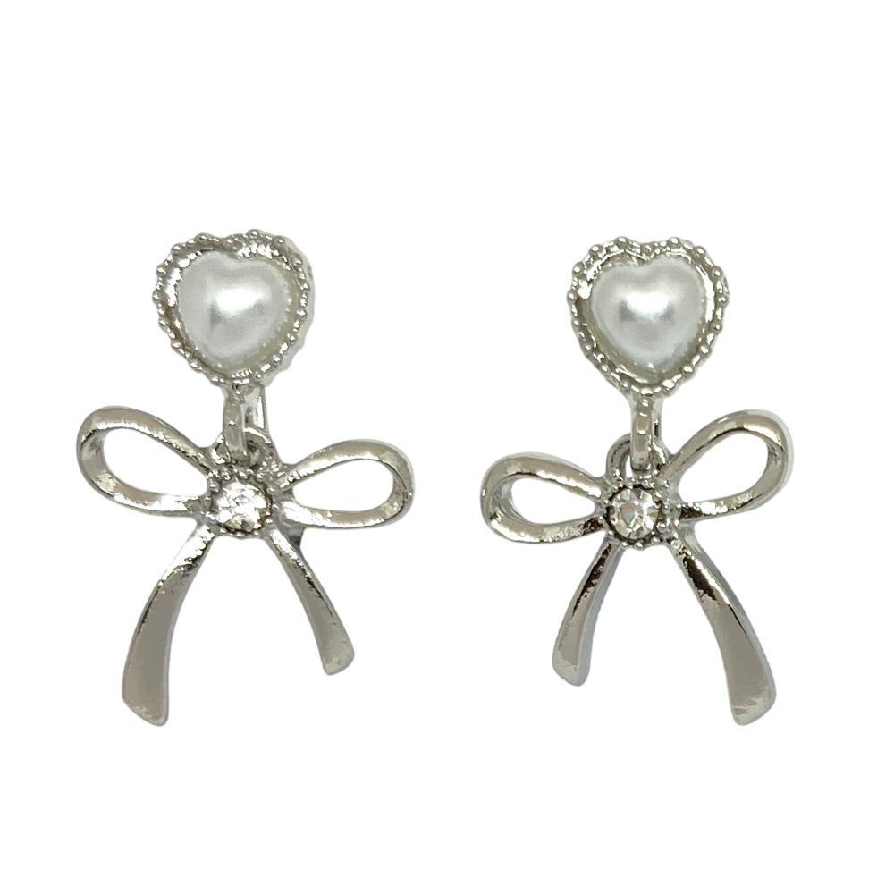 ハート パール リボン イヤリング シンプル 上品 レディース 卸 仕入れ