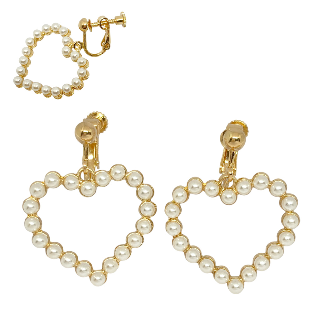 パール フレーム ハート イヤリング レディース カジュアル 卸 仕入れ