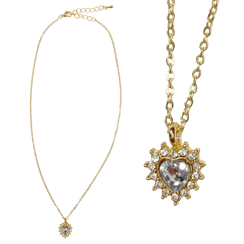 ハート ビジュー ネックレス ペンダント チェーン モチーフ シンプル レディース 卸 仕入れ