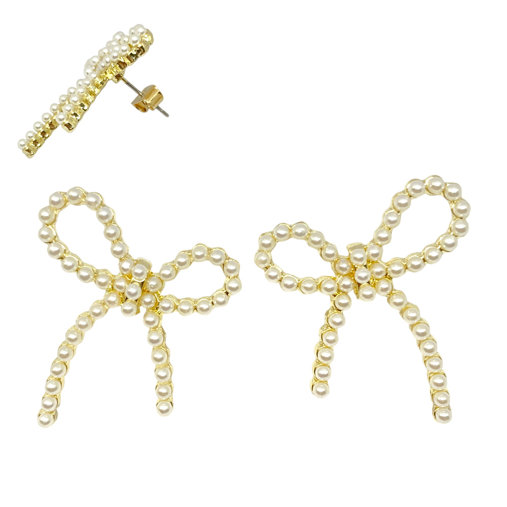 リボン 小粒 パール ピアス スタッド エレガント かわいい 上品 レディース 卸 仕入れ